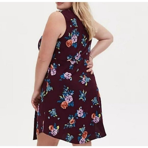 Torrid Purple Floral Challis Zip Front  Drawstring Shirt Dress Size 0 Large - Picture 2 of 8